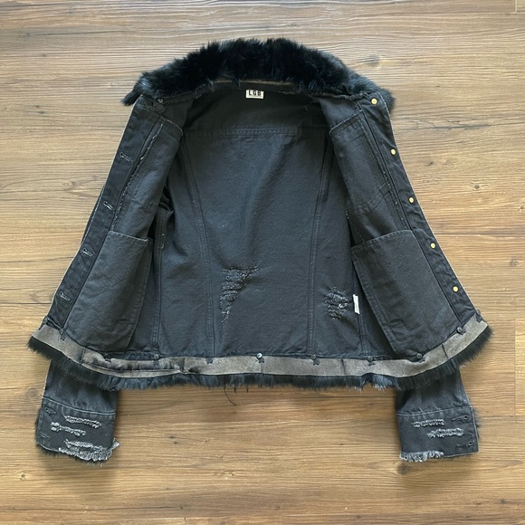 [SOLD] L.G.B (Le Grand Bleu) Jean Jacket With Real Fur - Picture 6 of 9